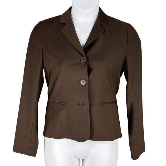 Talbots Womens 6 Chocolate Brown 87% Wool 3 Button Tailored Blazer Career Jacket - Picture 2 of 14
